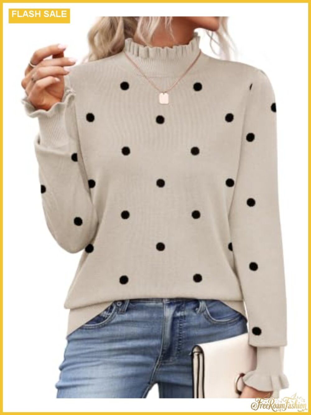Turtleneck Sweater Ruffle Mock Neck Long Sleeve Knit Top